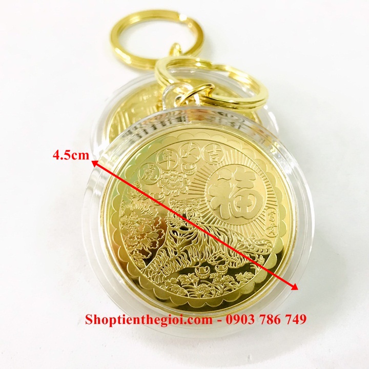 Móc khóa xu con cọp In Màu 3D vàng - SP005322